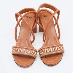 Pre Owned Fendi Brown/Cream Leather Ankle Strap Sandals Size 38