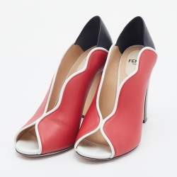 Pre Owned Fendi Multicolor Leather Scallop Lined Peep Toe Pumps Size 37.5