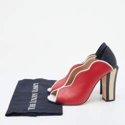 Pre Owned Fendi Multicolor Leather Scallop Lined Peep Toe Pumps Size 37.5