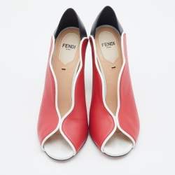 Pre Owned Fendi Multicolor Leather Scallop Lined Peep Toe Pumps Size 37.5