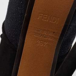 Fendi Black/Blue Glitter And Suede Peep Toe Zipper Booties Size 36.5