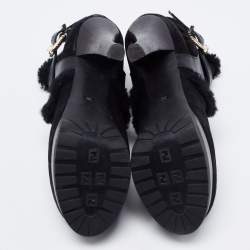 Pre Owned Fendi Black Suede, Leather and Fur Platform Ankle Booties Size 35