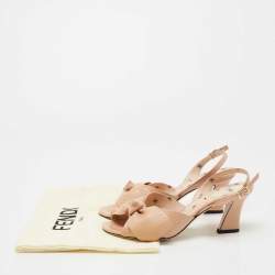 Pre Owned Fendi Beige Leather FF Karligraphy Bow Slingback Sandals Size 38