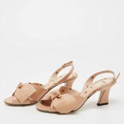 Pre Owned Fendi Beige Leather FF Karligraphy Bow Slingback Sandals Size 38