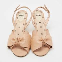 Pre Owned Fendi Beige Leather FF Karligraphy Bow Slingback Sandals Size 38