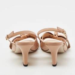 Pre Owned Fendi Beige Leather FF Karligraphy Bow Slingback Sandals Size 38