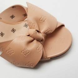 Pre Owned Fendi Beige Leather FF Karligraphy Bow Slingback Sandals Size 38