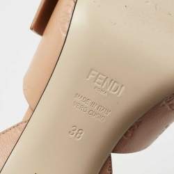 Pre Owned Fendi Beige Leather FF Karligraphy Bow Slingback Sandals Size 38