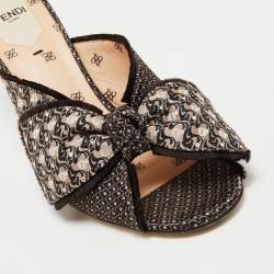 Pre Owned Fendi Brown Fabric  Slide Sandals Size 37.5