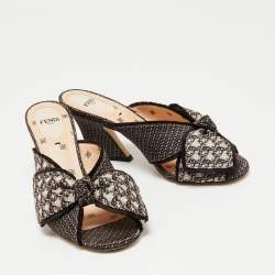 Pre Owned Fendi Brown Fabric  Slide Sandals Size 37.5