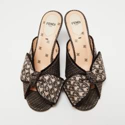 Pre Owned Fendi Brown Fabric  Slide Sandals Size 37.5