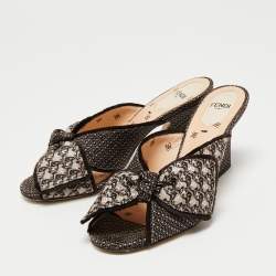 Pre Owned Fendi Brown Fabric  Slide Sandals Size 37.5