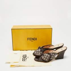 Pre Owned Fendi Brown Fabric  Slide Sandals Size 37.5