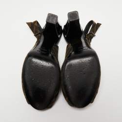 Pre Owned Fendi Two-Tone Zucca Canvas Peep Toe Slingback Sandals Size 39