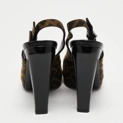 Pre Owned Fendi Two-Tone Zucca Canvas Peep Toe Slingback Sandals Size 39