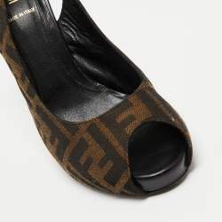 Pre Owned Fendi Two-Tone Zucca Canvas Peep Toe Slingback Sandals Size 39