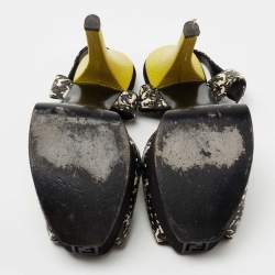 Fendi Black/White Python Embossed Leather T-Strap Platform Sandals Size 38