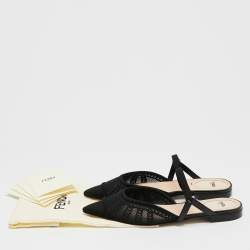 Pre Owned Fendi Black Mesh Colibri Lite Flat Mules Size 36.5