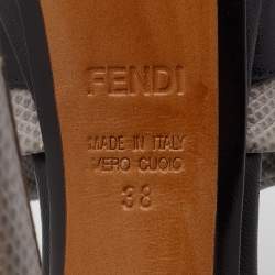 Pre Owned Fendi Black/Grey Lizard Embossed Leather Anemone Peep-Toe Pumps Size 38