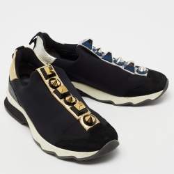 Pre Owned Fendi Black Neoprene, Suede and Leather Studded Slip On Sneakers Size 37