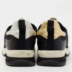 Pre Owned Fendi Black Neoprene, Suede and Leather Studded Slip On Sneakers Size 37