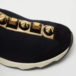 Pre Owned Fendi Black Neoprene, Suede and Leather Studded Slip On Sneakers Size 37