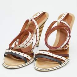Fendi Multicolor Leather Perforated Ankle Strap Sandals Size 40