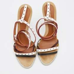 Fendi Multicolor Leather Perforated Ankle Strap Sandals Size 40