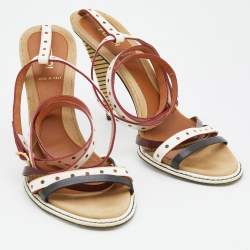Fendi Multicolor Leather Perforated Ankle Strap Sandals Size 40