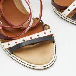 Fendi Multicolor Leather Perforated Ankle Strap Sandals Size 40