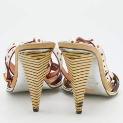 Fendi Multicolor Leather Perforated Ankle Strap Sandals Size 40