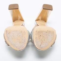 Pre Owned Fendi Silver/Gold Leather Cross Strap Flowerland Slide Sandals Size 36