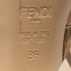 Pre Owned Fendi Silver/Gold Leather Cross Strap Flowerland Slide Sandals Size 36