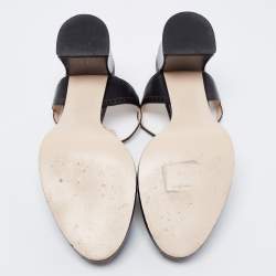 Pre Owned Fendi Black Leather Chameleon Ankle Strap Sandals Size 37.5