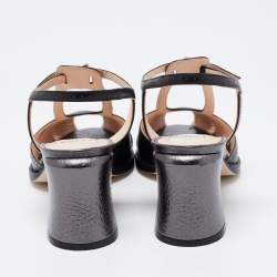 Pre Owned Fendi Black Leather Chameleon Ankle Strap Sandals Size 37.5