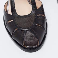 Pre Owned Fendi Black Leather Chameleon Ankle Strap Sandals Size 37.5