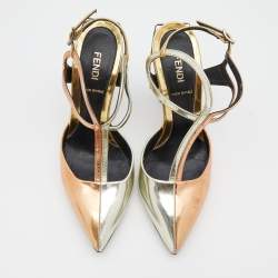 Pre Owned Fendi Metallic Tri-Color Leather Pointed Toe Ankle Strap Pumps Size 36