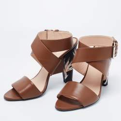 Pre Owned Fendi  Brown Leather Ankle Strap Sandals Size 41