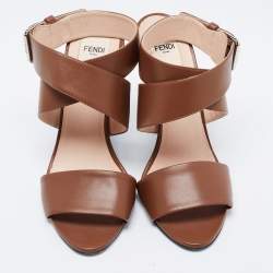 Pre Owned Fendi  Brown Leather Ankle Strap Sandals Size 41