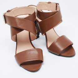 Pre Owned Fendi  Brown Leather Ankle Strap Sandals Size 41