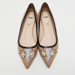 Pre Owned Fendi Beige Leather Embellished Pumps Size 39