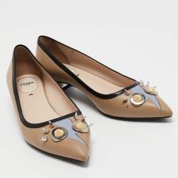 Pre Owned Fendi Beige Leather Embellished Pumps Size 39
