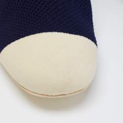 Fendi Navy Blue/Cream Striped Knit Fabric Boots Size 38.5