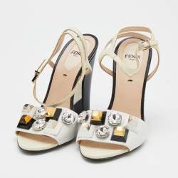 Pre Owned Fendi Multicolor Leather and Lizard Embossed Leather Fantasia Studded Ankle Strap Sandals Size 36