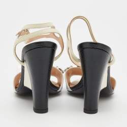 Pre Owned Fendi Multicolor Leather and Lizard Embossed Leather Fantasia Studded Ankle Strap Sandals Size 36