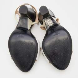 Pre Owned Fendi Multicolor Leather and Lizard Embossed Leather Fantasia Studded Ankle Strap Sandals Size 36