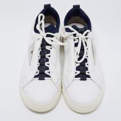 Pre Owned Fendi White/Blue Leather And Fabric Bag Bugs Appliqué Low Top Sneakers Size 41
