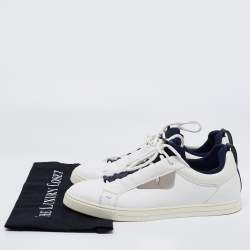 Pre Owned Fendi White/Blue Leather And Fabric Bag Bugs Appliqué Low Top Sneakers Size 41