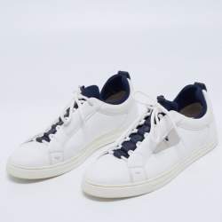 Pre Owned Fendi White/Blue Leather And Fabric Bag Bugs Appliqué Low Top Sneakers Size 41