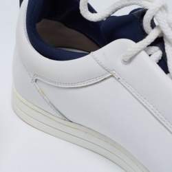 Pre Owned Fendi White/Blue Leather And Fabric Bag Bugs Appliqué Low Top Sneakers Size 41